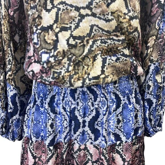 Parker Gladis Python Multicolor Print Silk Plunge Neckline Mini dress Medium - Picture 3 of 12